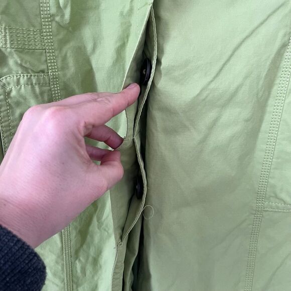 Eddie Bauer Lime Green Lined Button Down Rain Jacket Trench Coat - Picture 7 of 11